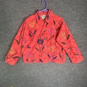 Tantrums Womens Cardigan Floral Embroidered Size Medium Pink Button Up‎ Pockets